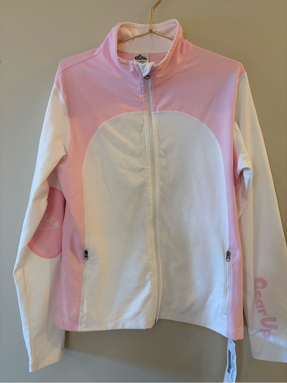 Gear Up, NWT, Pink White Colorblock, Athletic Full Zip Jacket Women’s Sz XL